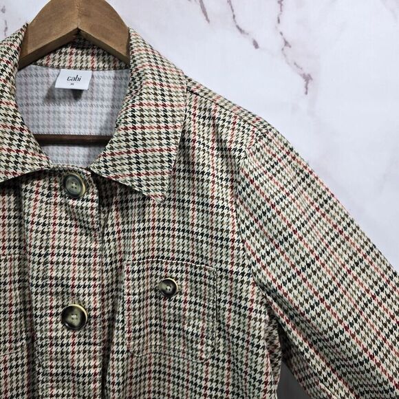 Cabi Jacket Womens Medium Brown Red Sherlock Houndstooth Trench Coat 3734 - Picture 10 of 11